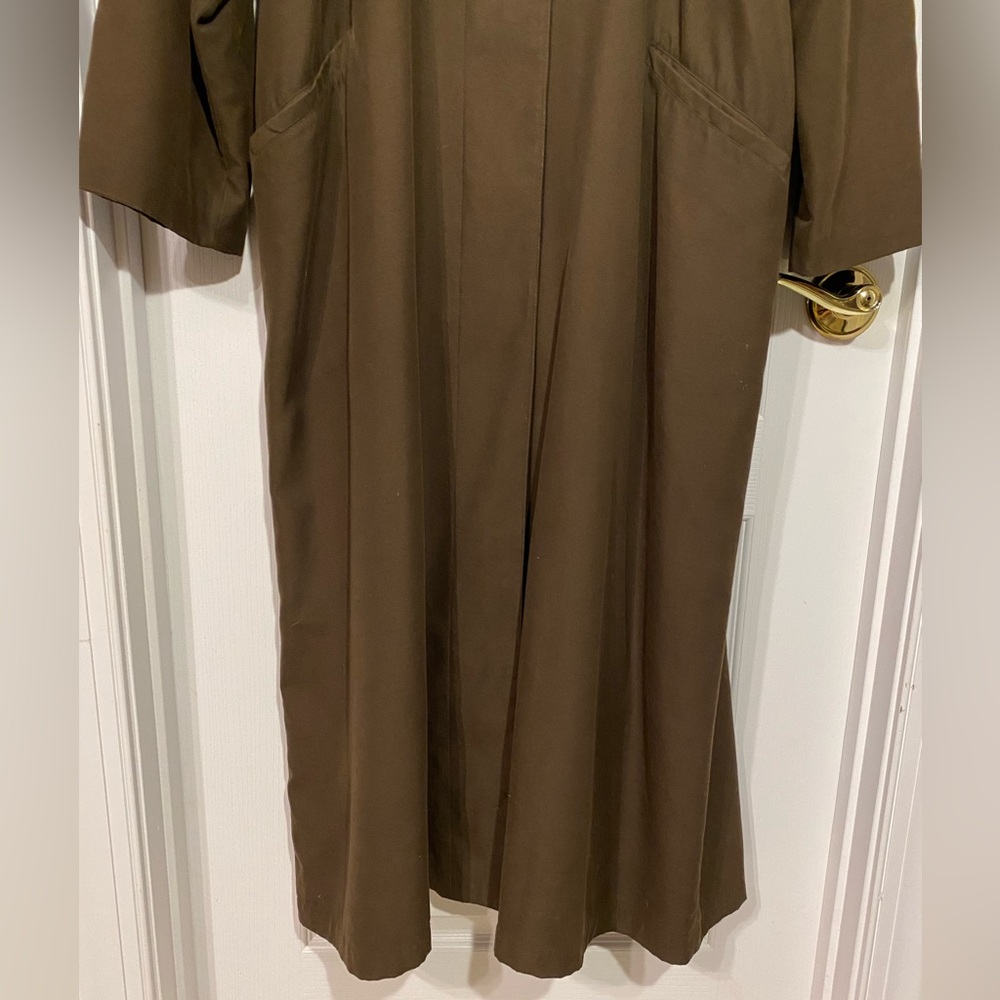 90s Talbots Velvet Collar Long Trench Coat Vintage Olive Brown Size 8 - Picture 8 of 15